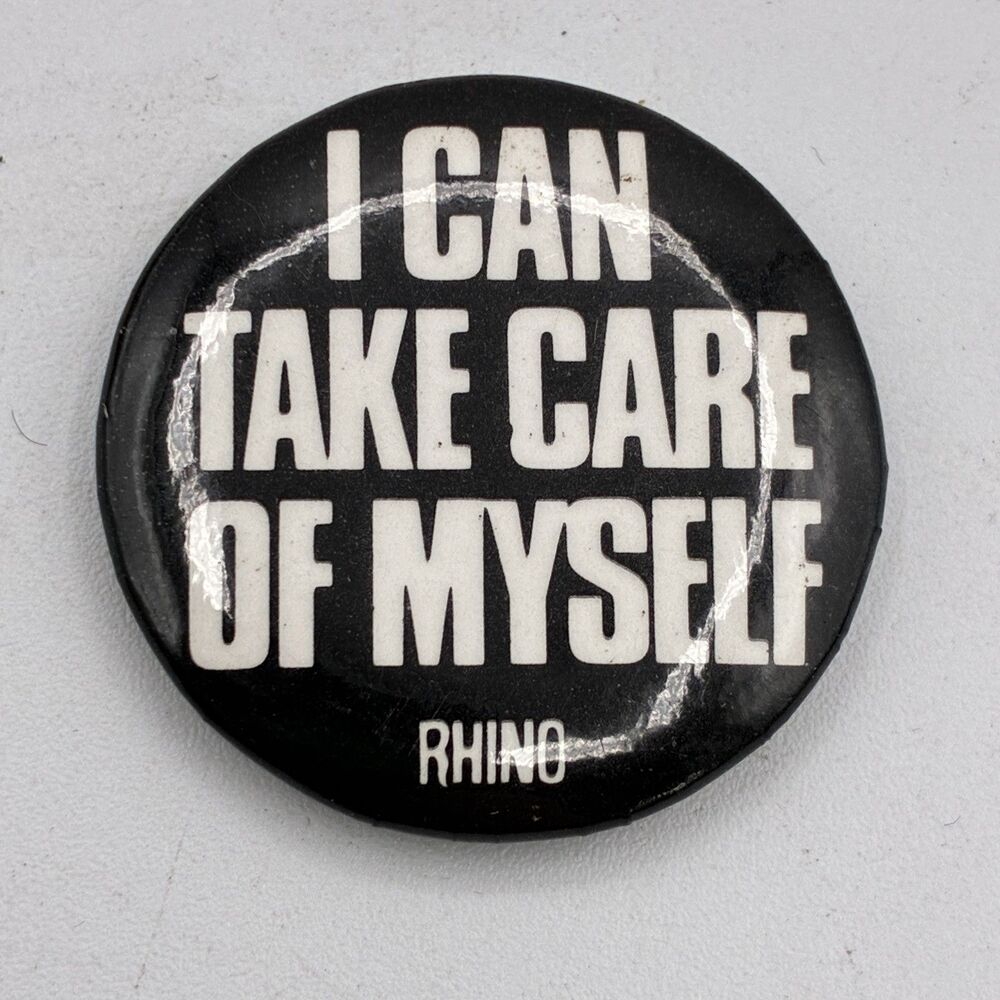 Vintage Rhino Records I Can Take Care of Myself Pinback Button Black White 1970s